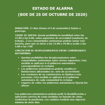 Estado de Alarma: Real Decreto publicado en el BOE de 25 de octubre de 2020