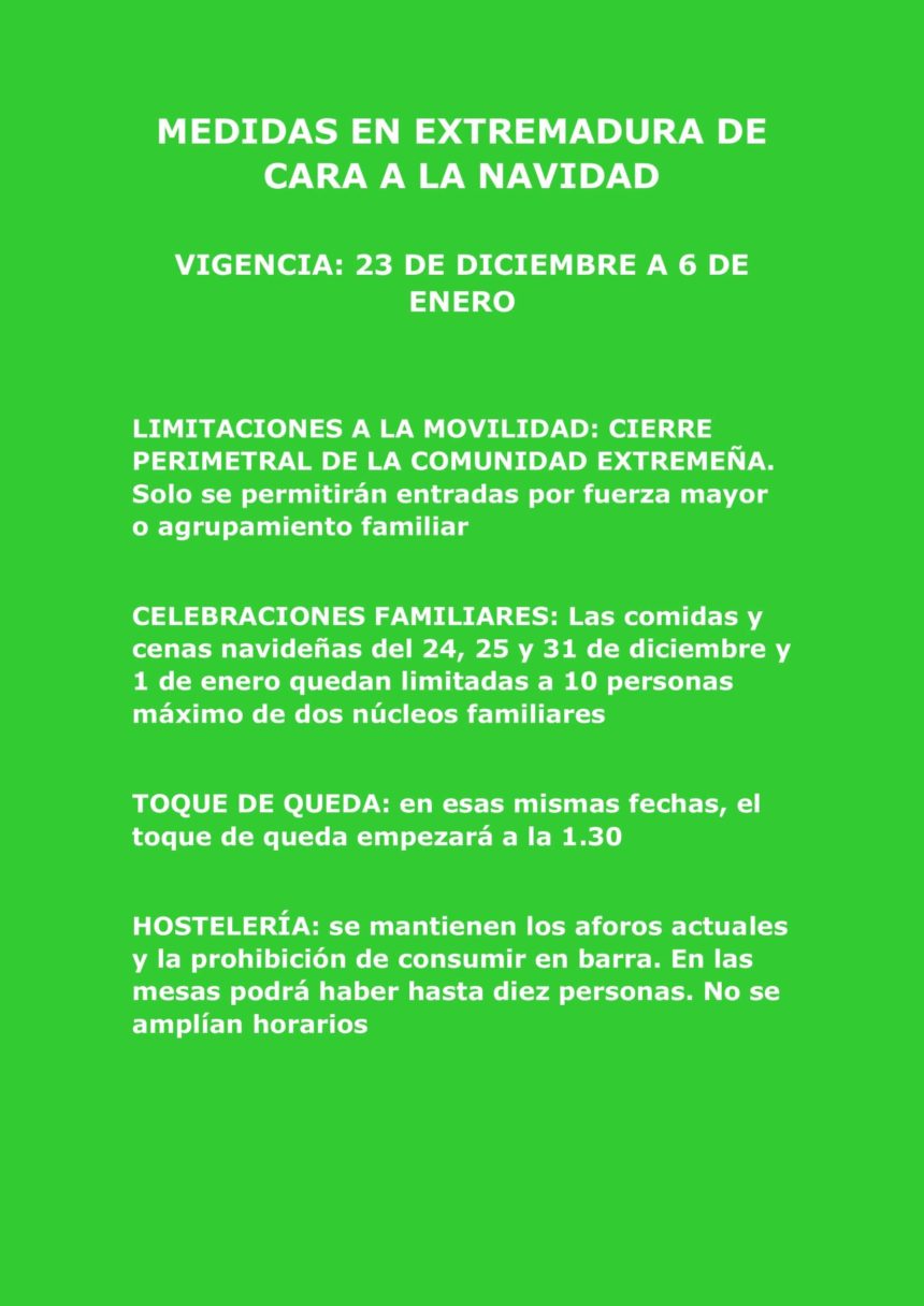 Medidas en Extremadura de cara a la Navidad