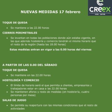 CREEX ve con optimismo las nuevas medidas y espera que el viernes se implanten los horarios de actividad económica hasta el límite del toque de queda